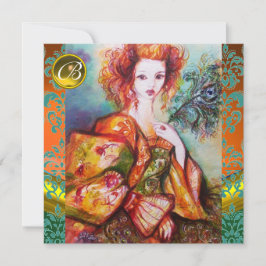 ROMANTISK KVINNA MED SPARKLING PEACOCK FEATHER INBJUDNINGAR