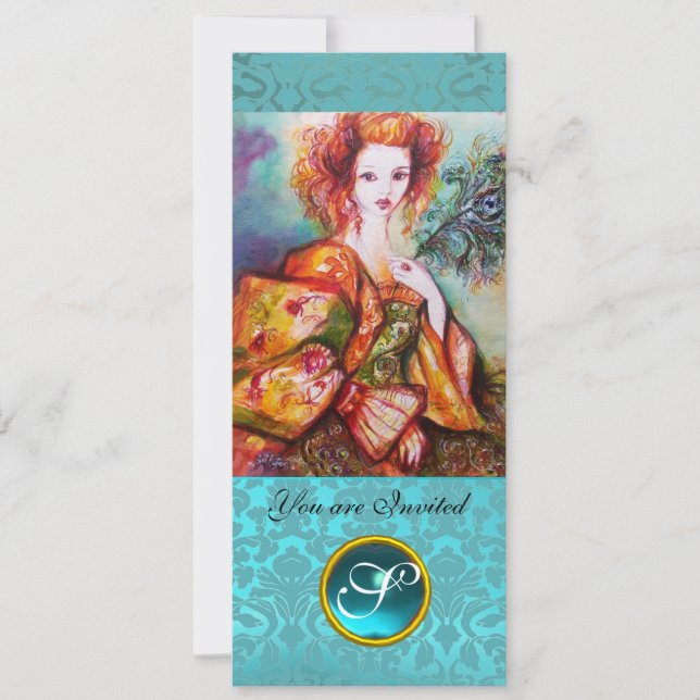 ROMANTISK KVINNA MED SPARKLING PEACOCK FEATHER INBJUDNINGAR (Framsida)