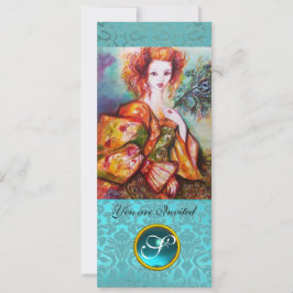 ROMANTISK KVINNA MED SPARKLING PEACOCK FEATHER INBJUDNINGAR