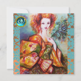 ROMANTISK KVINNA MED SPARKLING PEACOCK FEATHER INBJUDNINGAR