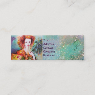 ROMANTISK KVINNA MED SPARKLING PEACOCK FEATHER MINI VISITKORT