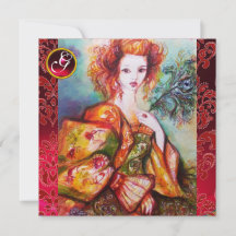 ROMANTISK KVINNA MED SPARKLING PEACOCK FEATHER, Re