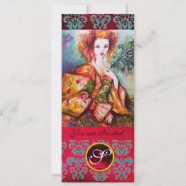 ROMANTISK KVINNA MED SPARKLING PEACOCK FEATHER,Red Inbjudningar