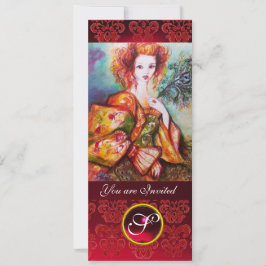 ROMANTISK KVINNA MED SPARKLING PEACOCK FEATHER,Red Inbjudningar