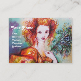 ROMANTISK KVINNA MED SPARKLING PEACOCK FEATHER VISITKORT