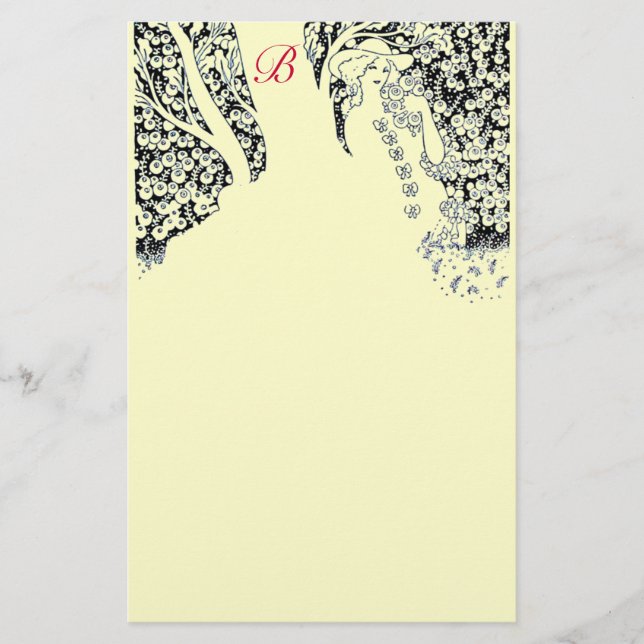 ROMANTISK KVINNA,RO,NATUR Black Cream Monogram Brevpapper (Framsida)