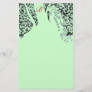 ROMANTISK KVINNA,RO,NATUR Black Grönt Monogram Brevpapper