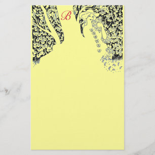 ROMANTISK KVINNA,RO,NATUR Black Gult Monogram Brevpapper