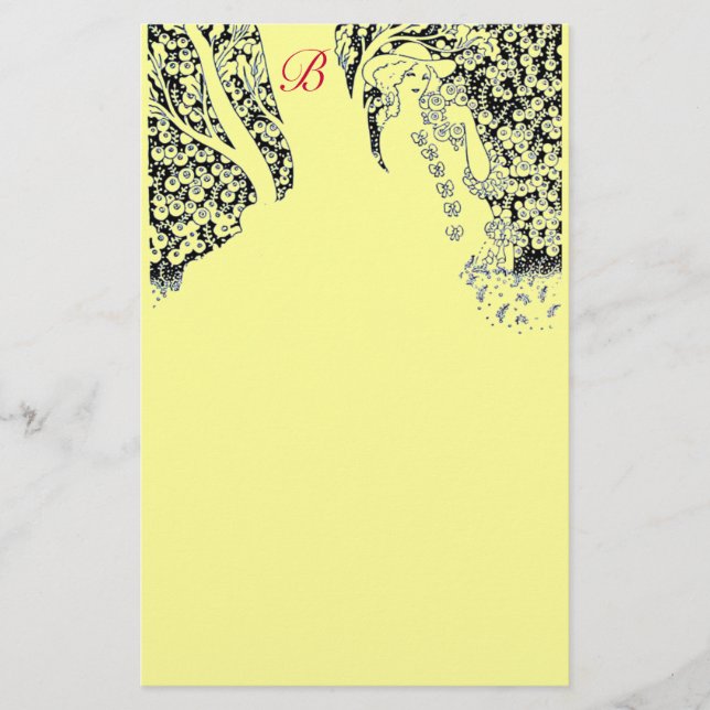 ROMANTISK KVINNA,RO,NATUR Black Gult Monogram Brevpapper (Framsida)