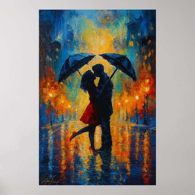Romantisk kyss i regnet poster (Framsidan)