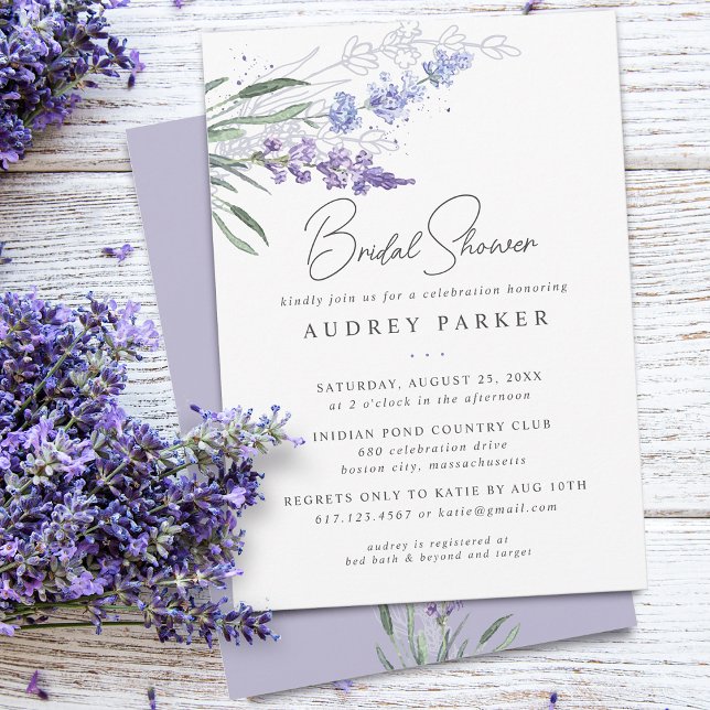Romantisk lavendel blomster vattenfärg bröllopsdus inbjudningar (Romantic Lavender Floral Watercolor Bridal Shower Invitation)