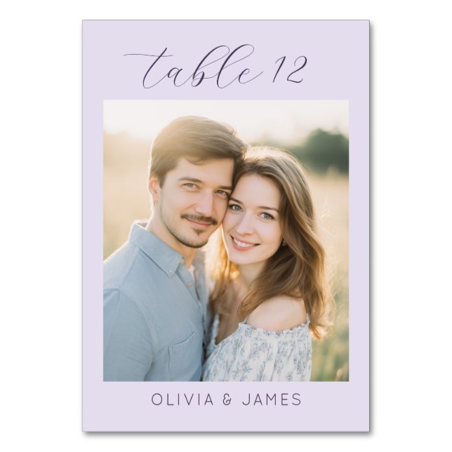Romantisk Lavendel Elegant Foto Bordsnummer (Framsidan)