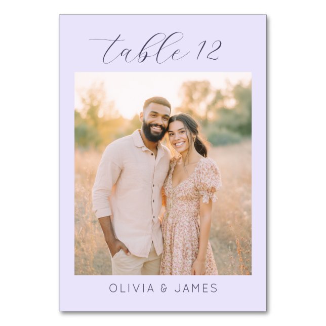 Romantisk Lavendel Minimalistisk Foto Bordsnummer (Framsidan)