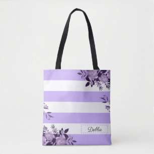 Romantisk lavender Flowers och Rand Tote Bag Tygkasse