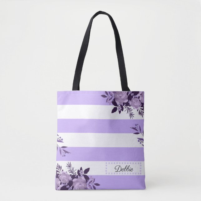 Romantisk lavender Flowers och Rand Tote Bag Tygkasse (Framsida)