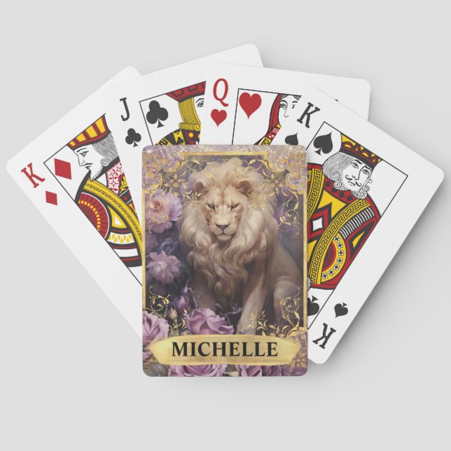 Romantisk Lejon och Lila Ro Fantasy Casinokort (Baksidan)
