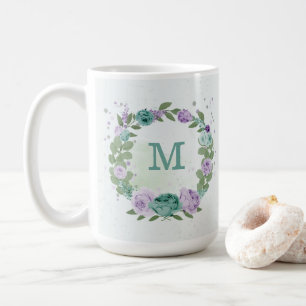 romantisk lila blåa blommor greenery kaffemugg