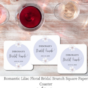 Romantisk Lila Blommig Bröllopsbrunch Underlägg Papper Kvadrat