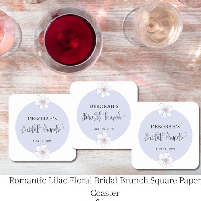 Romantisk Lila Blommig Bröllopsbrunch Underlägg Papper Kvadrat (Skapare uppladdad)