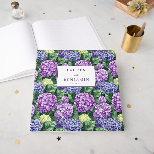 Romantisk Lila Blommig Hortensia Gästböcker (Framsidan öppen)