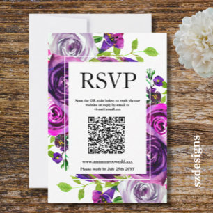 Romantisk lila blommig QR-kod Svarskort RSVP OSA Kort