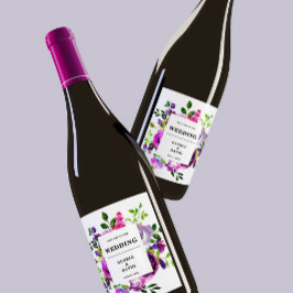 Romantisk Lila Blommigt Bröllop Vin Vinflaska Etikett