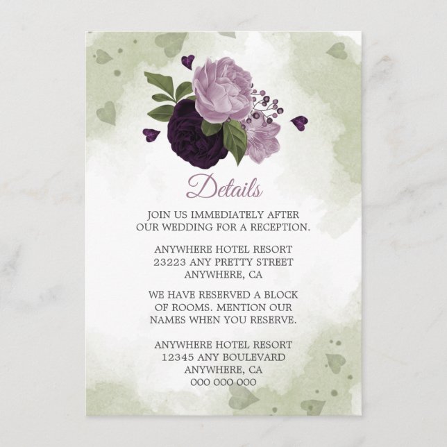 romantisk lila blommor greenerys detaljer tilläggskort (Framsida)
