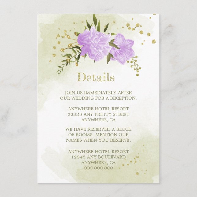 romantisk lila blommor greenerys detaljer tilläggskort (Framsida)