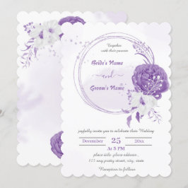 romantisk lila blomsterböld bröllop inbjudningar