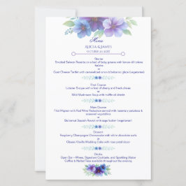 Romantisk Lila Blue Botanical Bröllop Menu