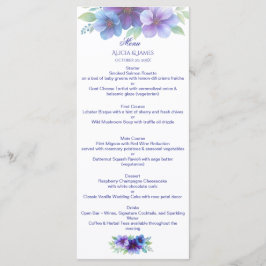 Romantisk Lila Blue Botanical Watercolor Bröllop Meny