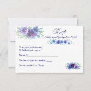 Romantisk Lila Blue Botanical Watercolor Bröllop OSA Kort