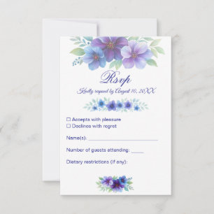 Romantisk Lila Blue Botanical Watercolor Bröllop OSA Kort