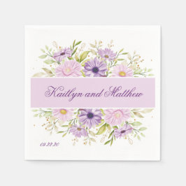 Romantisk Lila Bröllop Blommigt Pappersservett