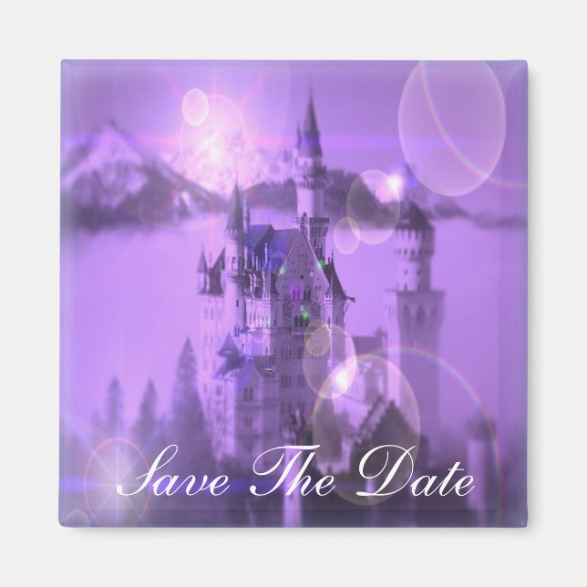 Romantisk lila castle gothic bröllop magnet (Framsidan)