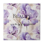 Romantisk Lila Cream Iris Blommigt Beauty Quote Kakelplatta<br><div class="desc">Romantisk Lila Cream Iris-Blommigtens skönhetstecken</div>