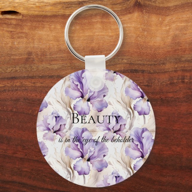 Romantisk Lila Cream Iris Blommigt Beauty Quote Nyckelring (Framsida)