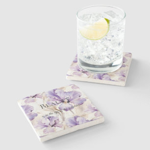 Romantisk Lila Cream Iris Blommigt Beauty Quote Stenunderlägg