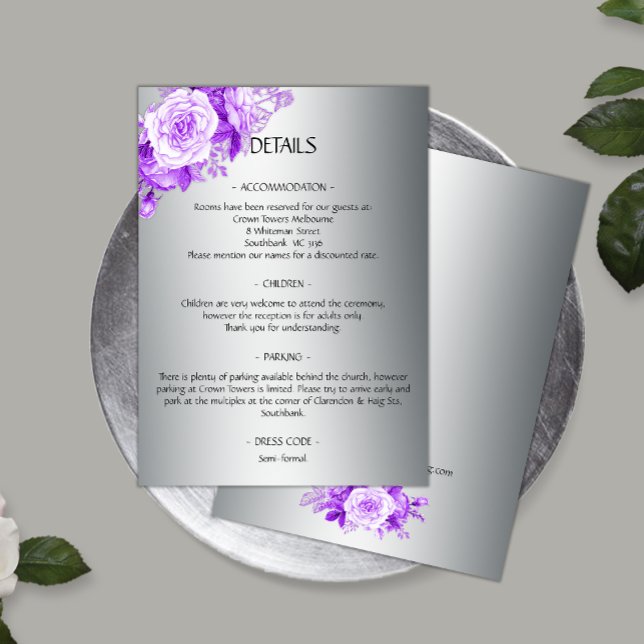 Romantisk Lila Elegance Ro Silver Bröllop Tilläggskort (Skapare uppladdad)