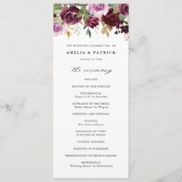 Romantisk Lila Fall Blommigt Blooms Rustic Bröllop Program