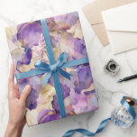 Romantisk lila guld iris blommande bröllop presentpapper<br><div class="desc">Romantisk lila guld iris blommande bröllop brud shower födelsedag</div>