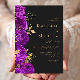 Romantisk Lila Guld Mörk Blommigt Bröllop Inbjudningar