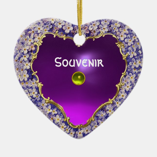ROMANTISK LILA HJÄRTAFOTOMALL JULGRANSPRYDNAD KERAMIK (Framsidan)