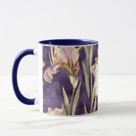 Romantisk lila iris blommig guldmonogram mugg