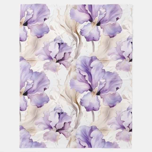 Romantisk Lila Iris Blommigt Fleecefilt (Framsidan)