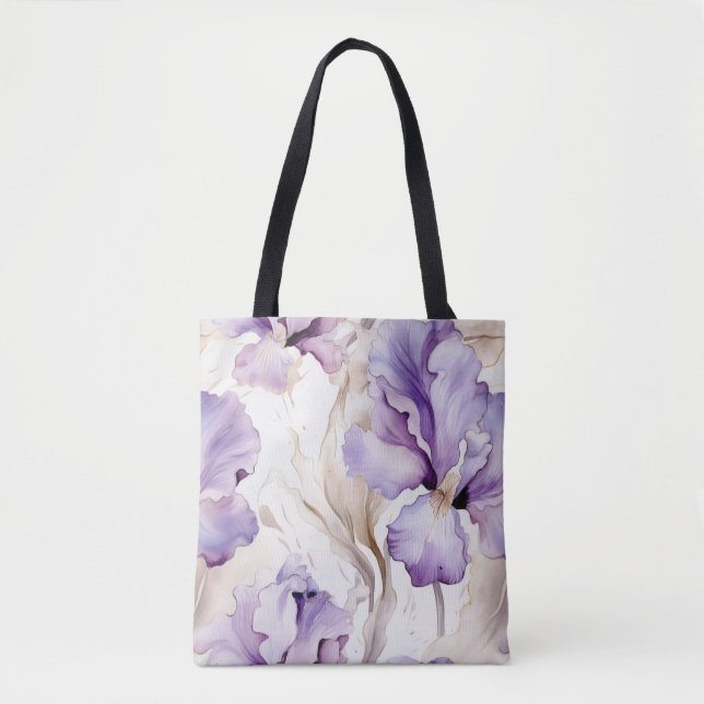Romantisk lila kräm Iris blomsterbröllopsdusch Tygkasse (Framsida)