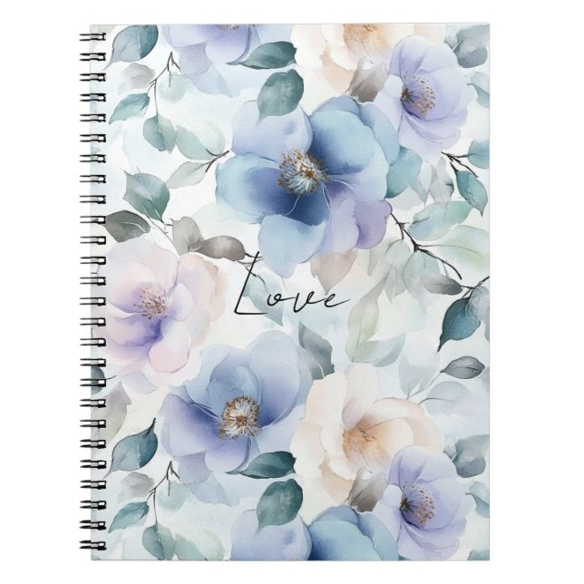 Romantisk Lila Lavender Blue Cream Blommigt Anteckningsbok (Framsidan)