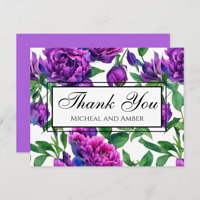 Romantisk lila magenta rosa vattenfärgspennor tack kort (Fram/baksida)