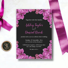 Romantisk Lila Orchid Ro Black Blommigt Bröllop Inbjudningar