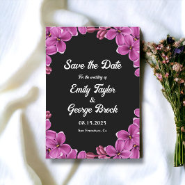 Romantisk Lila Orchid Ro Black Blommigt Bröllop Spara Datumet